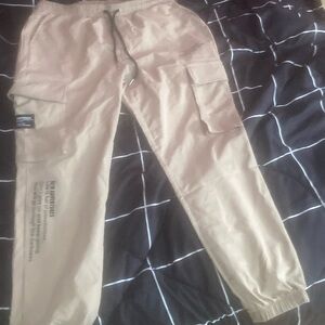Beige baggy cargo jogger pants mens